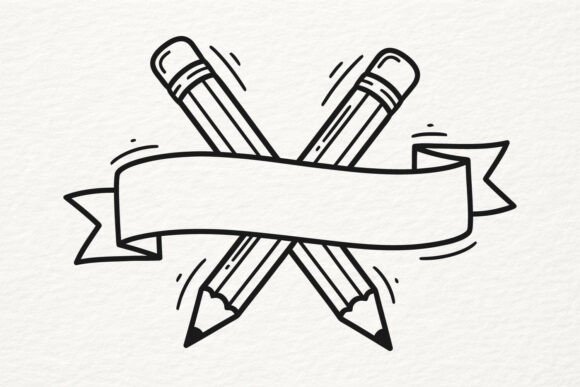 Crossed Pencil Ribbon SVG School Banner