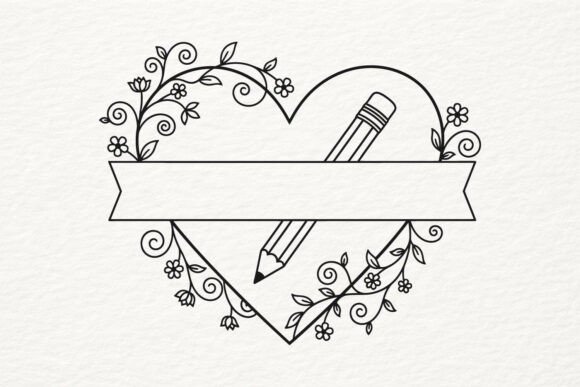 Floral Pencil Heart Banner SVG for Teachers