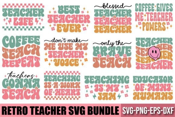 Retro Teacher SVG Bundle, Groovy Vintage